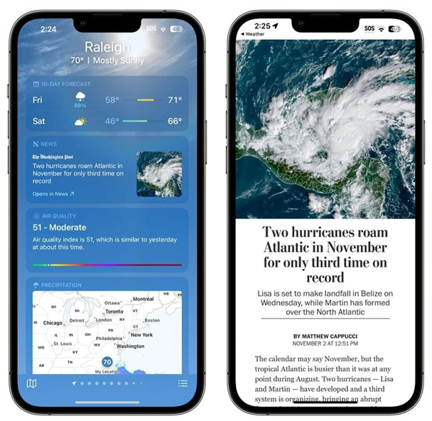 河间苹果14维修分享iPhone 14手机如何看天气时顺带看新闻 